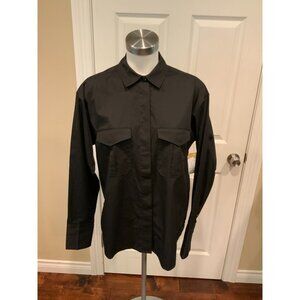 Good American Black Collared Button-Up Blouse Shirt W/ Pockets, Size 1 (Small)
